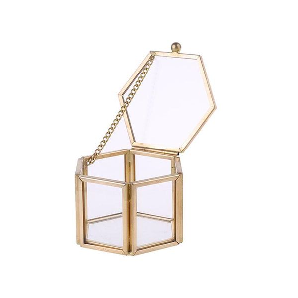 

nordic hexagon transparent glass wedding ring box eternal flower storage decor 67jb boxes & bins