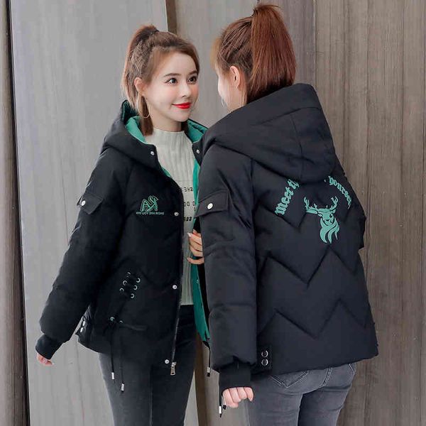 

2021 bread korean style loose short padded coat small student winter jacket women, Black;red