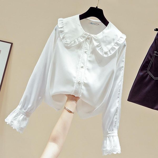 

blouse women long sleeve white chiffon shirt blusas mujer de moda 2021 clothing d905 women's blouses & shirts