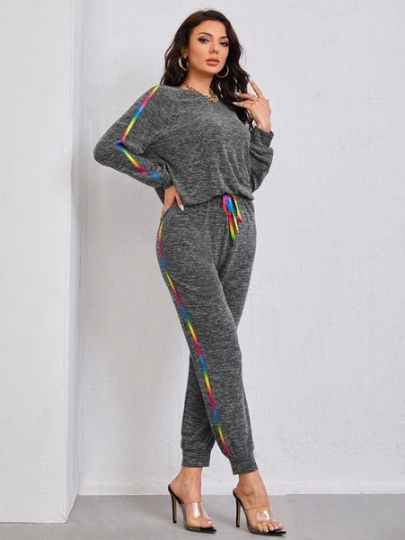 

tape detail raglan sleeve sweatshirt & sweatpants p9uf#, White