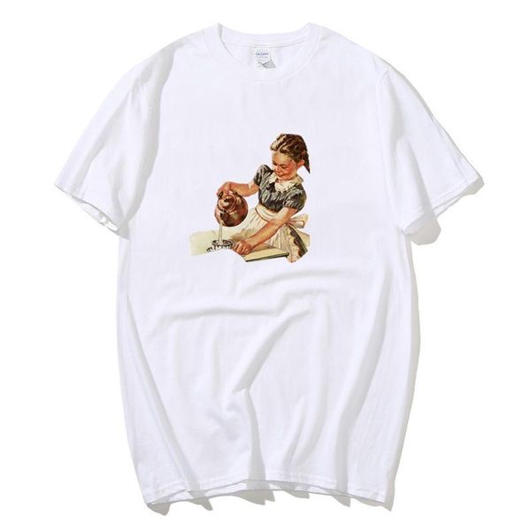 

men's t-shirts european and american girls retro style character printing short-sleeved t-shirt men women oversize couple, White;black