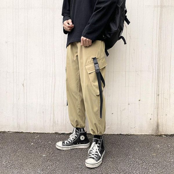 

men's pants 2021 korean personality summer trend wild street student casual tooling multi-pocket loose dark trousers, Black