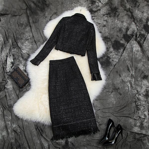 

two piece dress fall winter two-piece track defines female fashion brand bowknot wool jacket and skirt women's suit clothes bzv8, White