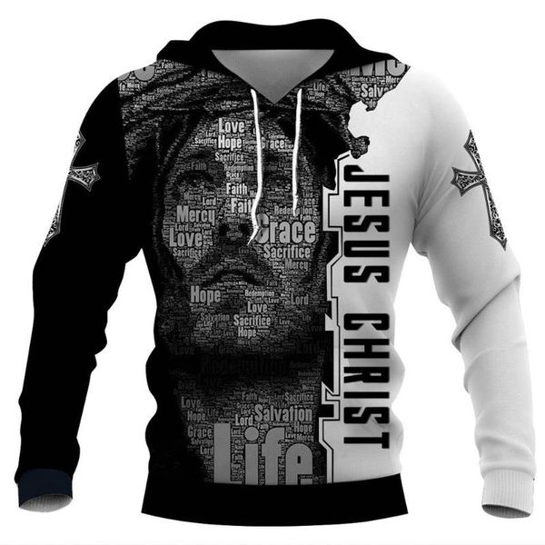 

men's hoodies & sweatshirts cloocl christian jesus hoodie 3d printed harajuku long sleeve hooded streetwear men casual pullover clothin, Black