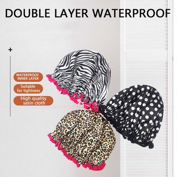 

shower cap women satin silk long hair wrap at night double layer eva waterproof spa sauna bath hat tj3392 caps