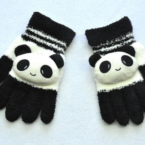 

five fingers gloves winter warm knitted animals thickening screen cute kawaii panda cartoon glove lindas luvas de adulto 2021, Blue;gray
