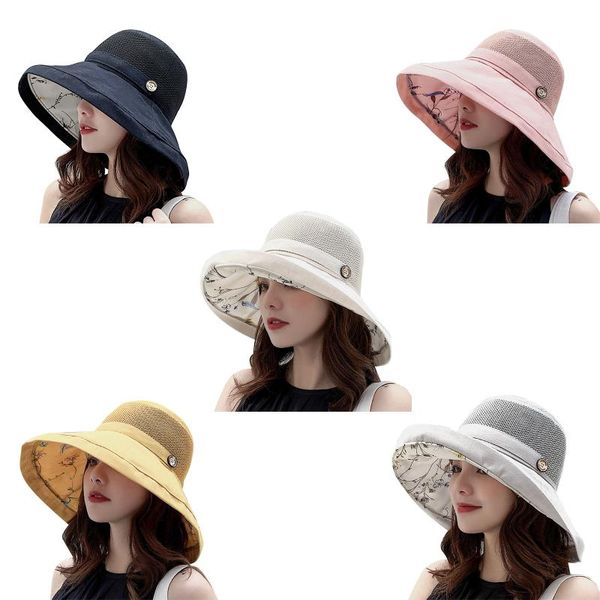 

wide brim hats hawaiian summer breathable beach travel floppy mesh sun hat women sunshade cap uv protection panama visor caps, Blue;gray