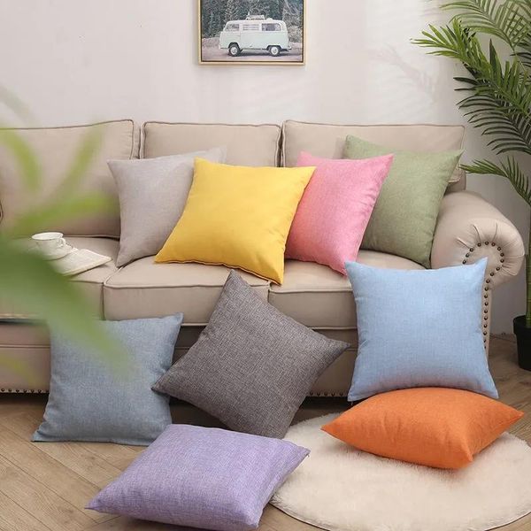 

cushion/decorative pillow plain linen throw cover home decorative pillowcase for sofa cafe modern solid color cushion square case