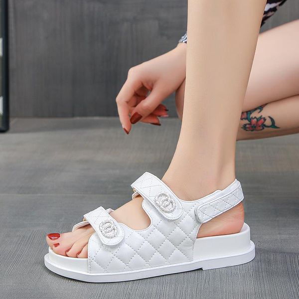 

sandals 2021 luxury designer ladies summer fashion sew lattices comfortable platform solid leisure open toe roman style, Black