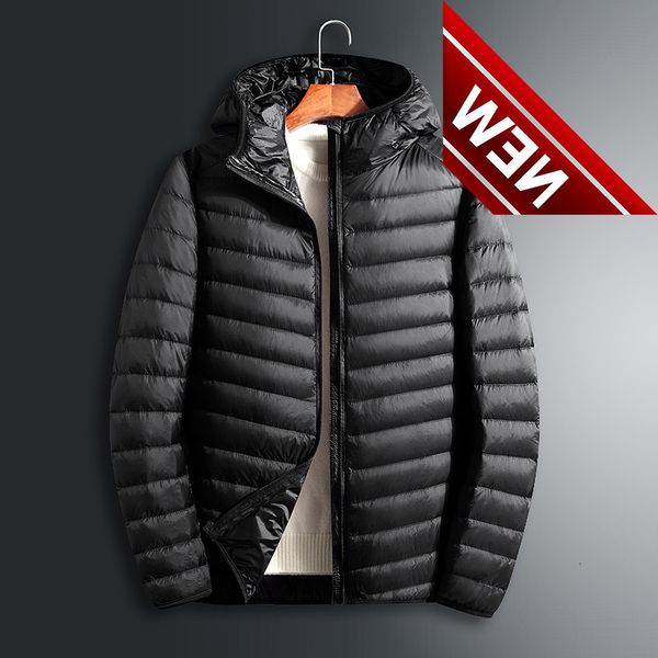 

2021 mens short down coats lightweight fashion autumn winter jacket new sports casual warm white goose minimalist outwear, Black