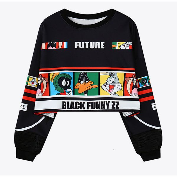

women's hoodies & sweatshirts harajuku punk crop sweatshirt cropped long sleeve letter print women spring hip hop loose hoody, Black
