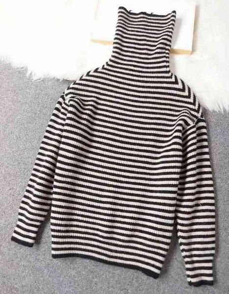 

knits turtleneck sweaters 2021 autumn winter fashion women striped patterns knitting long sleeve casual warm wool pullovers, White