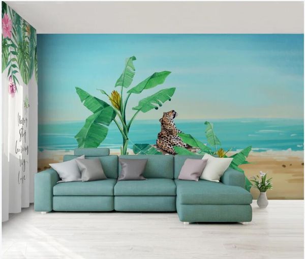 

wallpapers custom po 3d wallpaper seashore tropical plant banana leaf animal room home decor wall murals for walls 3 d