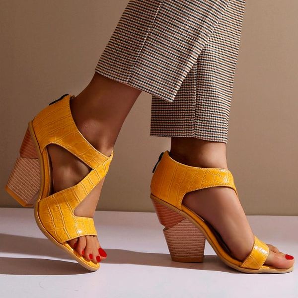 

summer women zip open toe sandals female pumps women's square high heel rear zipper fashion roman shoes ladies plus size, Black