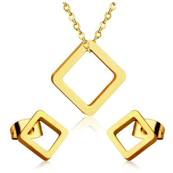 

earrings & necklace 316l stainless steel square lady pendant earring set with wedding jewelry no fade, Silver