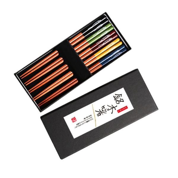 

chopsticks 5 pairs japanese style reusable wooden kit with gift box