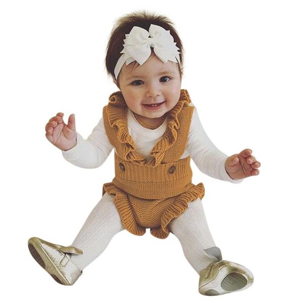

cute infant born baby girls boys ruffle crochet warm knit sweater romper bodysuit backless jumpsuit 0-24m rompers, Blue