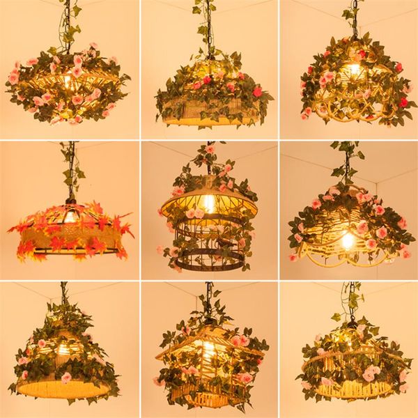 

pendant lamps retro plant lamp industrial style decoration restaurant kitchen rattan hanging lighting coffee shop indoor light