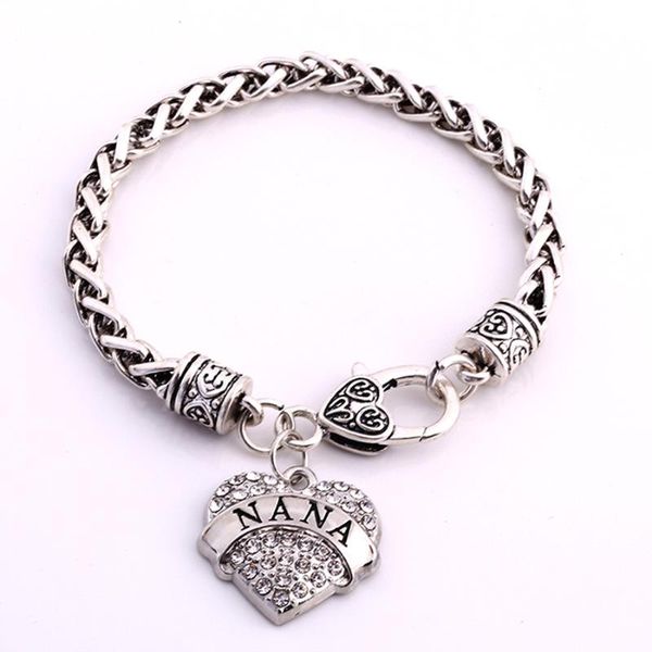 

charm bracelets mothers day gift for nana engraved crystal adorned heart shaped pendant lobster claw bracelet, Golden;silver
