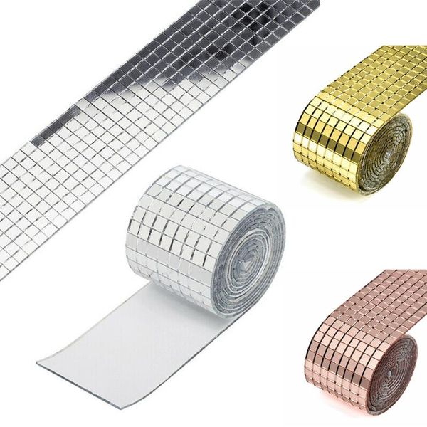 Adesivi per finestre 1 rotolo Specchi autoadesivi Mosaico in vetro Craft Mini piastrelle quadrate per artigianato fai-da-te Decorazioni per la casa Adesivo per bagno Argento