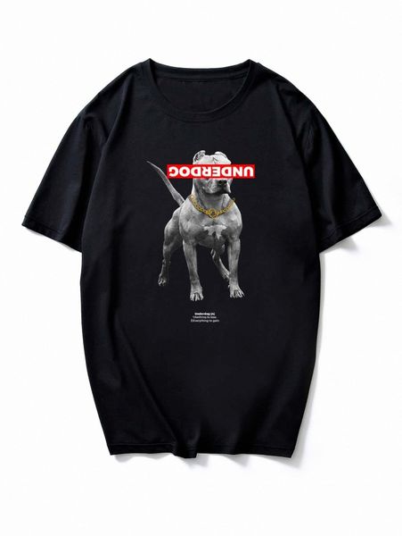 

men letter & dog graphic tee t9xl#, White;black