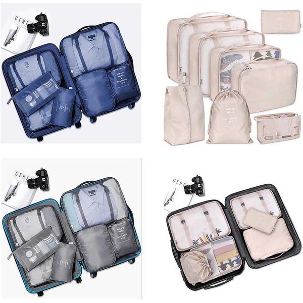 

duffel bags travel packing cubes 6pcs/set fashion waterproof large capacity clothing sorting organize bag storage package men weekender