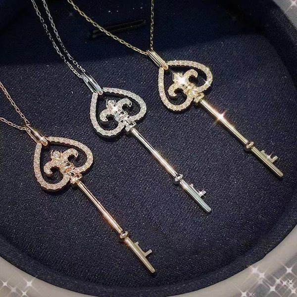 

chains inlaid crystal love heart key-shaped necklace pendant dream romantic ladies jewelry wedding party accessories, Silver
