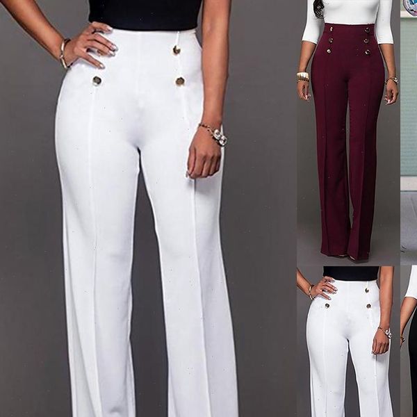 

fashion womens capri wide leg pants loose women solid color high waist flared trousers slim female slacks, Black;white