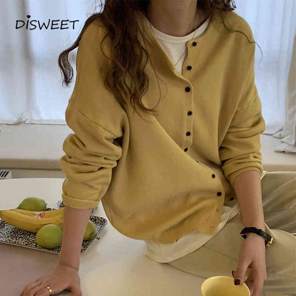 

knits solid knitted woman korean long-sleeved single-breasted loose cardigan women style slim o-neck women's sweater, White
