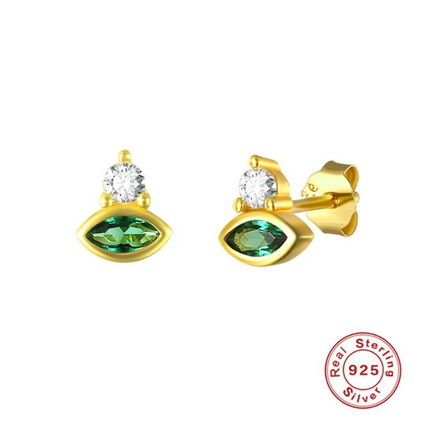 

100% real 925 sterling silver stud earrings for women girls ins vintage horse eyes green stone earring brinco gifts yme688, Golden;silver