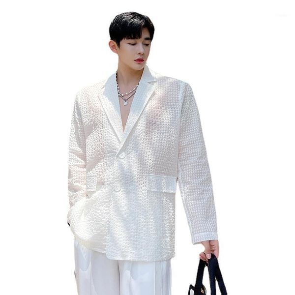 

men's suits & blazers blazer jacket for men thin translucent loose casual white suit harajuku korean streetwear male coat, White;black