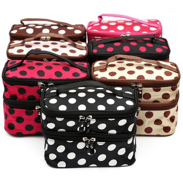 

cosmetic bags & cases women travel bag polka dot double layers big woman toiletry organizer storage zipper makeup case1