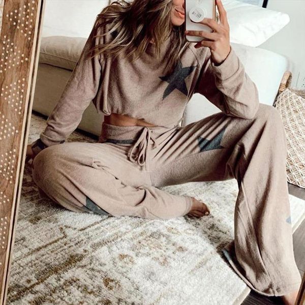 

stars print home suit women sleepwear loose pajama set autumn warm soft homesuit casual lady lounge clothes, Black;red