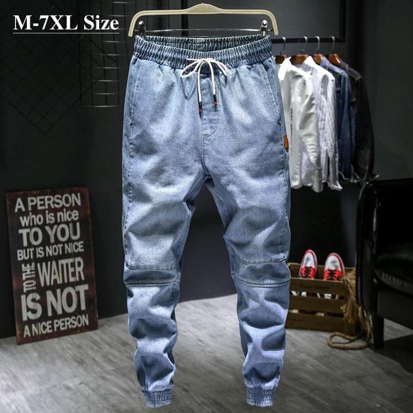 

men's jeans plus size 5xl 6xl 7xl men elastic waist leisure harlan loose jogging pants male denim trousers high quality, Blue
