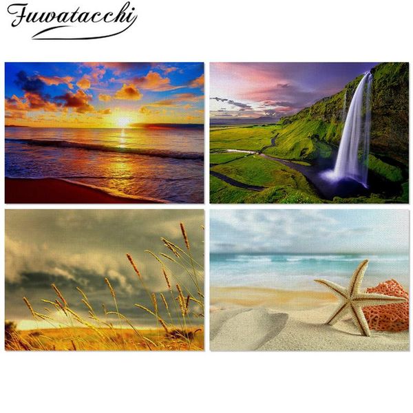 

mats & pads fuwatacchi landscape scenery table mat printing polyester cotton placemat kitchen decoration dining accessories