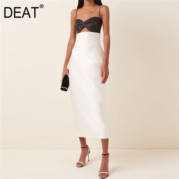 

[deat] spring summer fashion splicing sleeveless sling knee-length high waist elegant dress women 13q404 210527, Black;gray