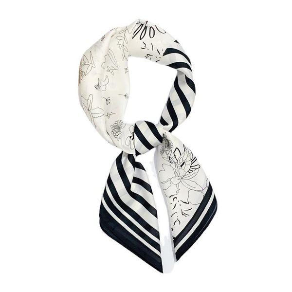 

yishine est 70*70cm silk finish small hijabs floweral and stripes printing luxury women scarf headwrap scarves, Blue;gray