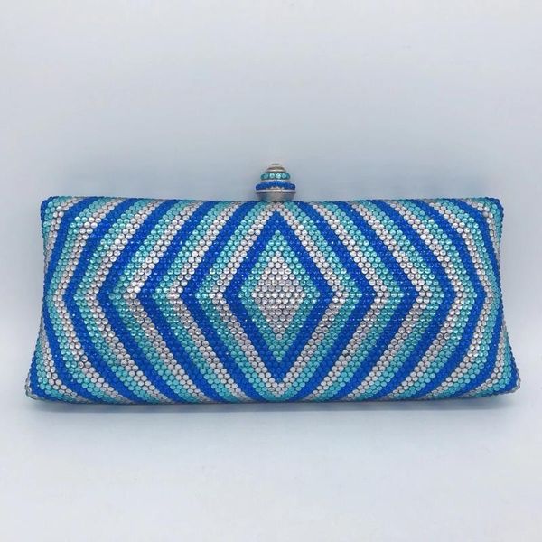 

arrival blue/white crystal clutch purse fashion women diamond pattern ladies small phone bag clutches shoulder handbag evening bags