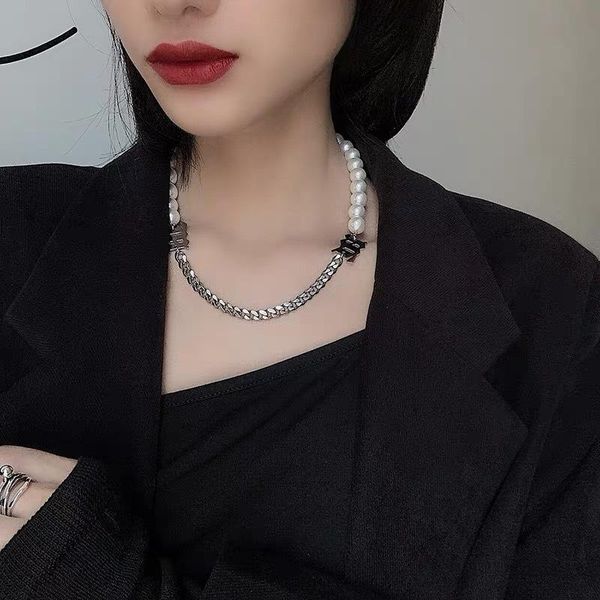 

punk imitation pearl splice lasso choker necklace collar statement golden hip hop pendant necklaces for women jewelry chokers, Golden;silver