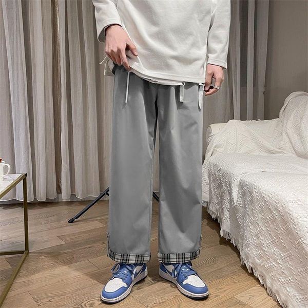 

spring and summer casual cargo pants men's loose straight tube flanging overalls full length cotton recommend, Black