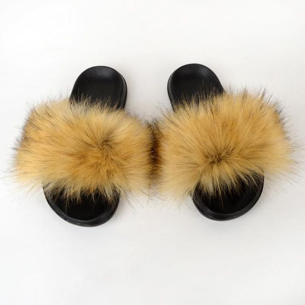 

slippers luxury 2021 summer fur women slides home furry flat sandals female cute fluffy house shoes woman, Black