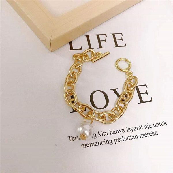 

link, chain bohemian gold pearl beads bracelet for girls punk accessories 2021 trend lady charms jewelry gift, Black