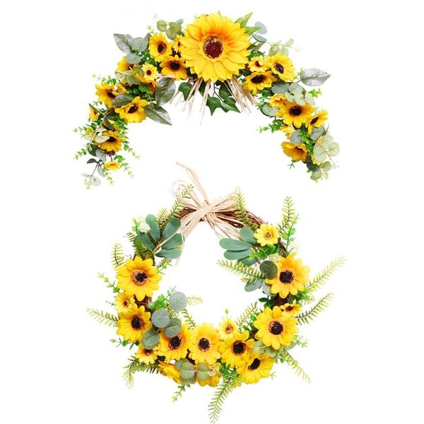 

decorative flowers & wreaths artificial sunflower wreath fake garland wall door hanging pendant wedding decor 652a
