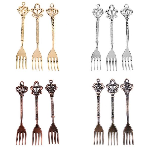 

forks 3pcs/set vintage zinc alloy fruit crown head small sign dessert tableware cake kitchen accessories
