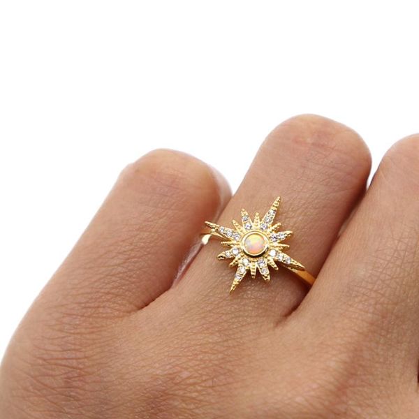 

wedding rings real limited anillos northstar fire opal ring sun burst sparking cz color finger flower dainty women jewelry high quality, Slivery;golden