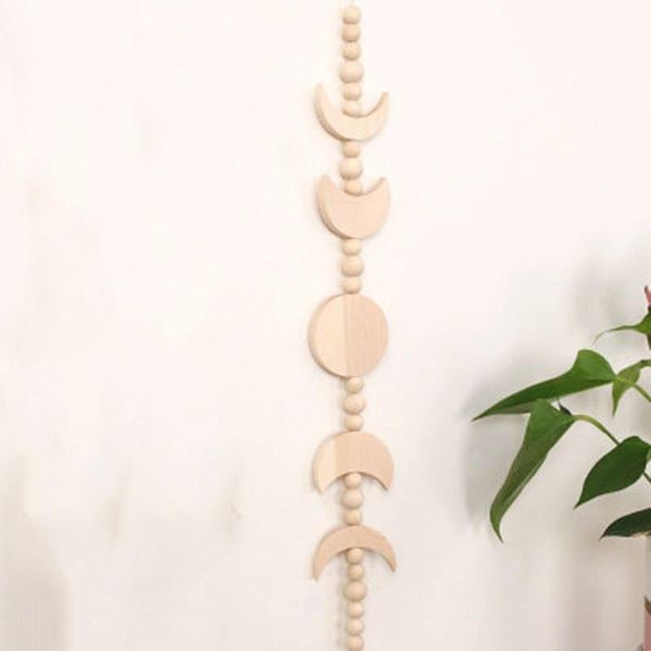 

decorative objects & figurines moon phase wall hanging wood bead garland with tassel, boho home decor