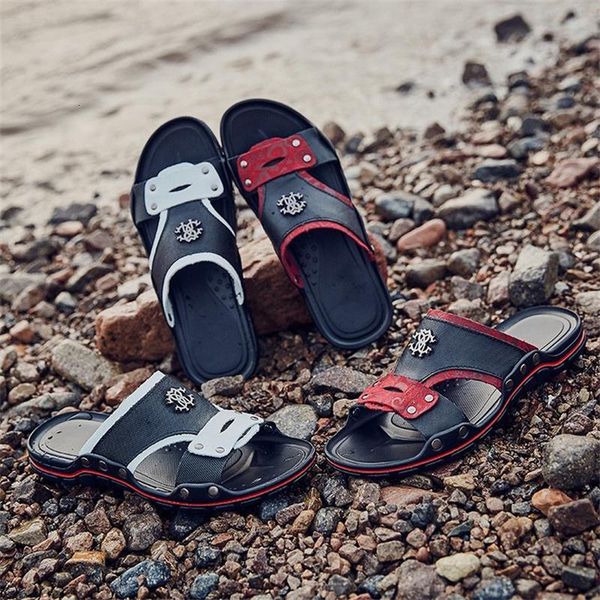 

slippers men's shoes casual wear plutonium matching color seam open metal in flat heels comfortable sandals ks059 147h, Black