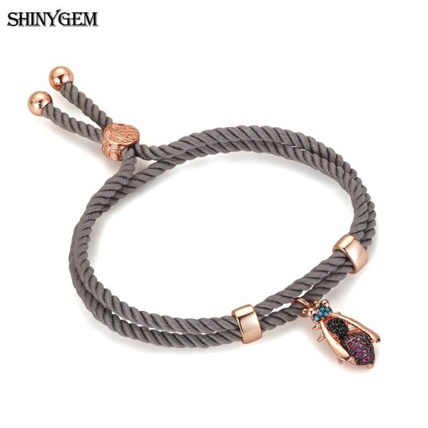 

charm bracelets fashion micro pave zircon insect bangles blue/gray adjustable double loop rope chain queen lovely bee bracelet for women gir, Golden;silver