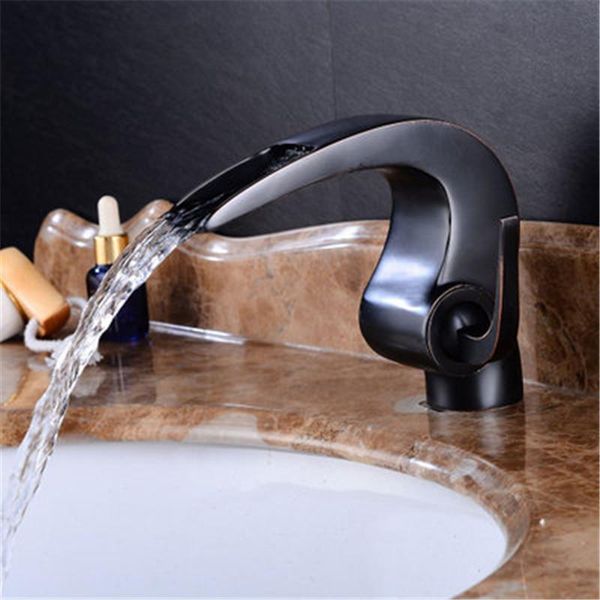 

bathroom sink faucets basin faucet,unique design black oil brushed brass faucet single lever and cold waterfall