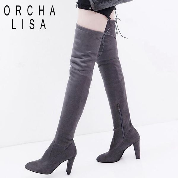 

boots orcha lisa woman over the knee autumn spring booties thin high heels lace up shoes gray black red thigh boot